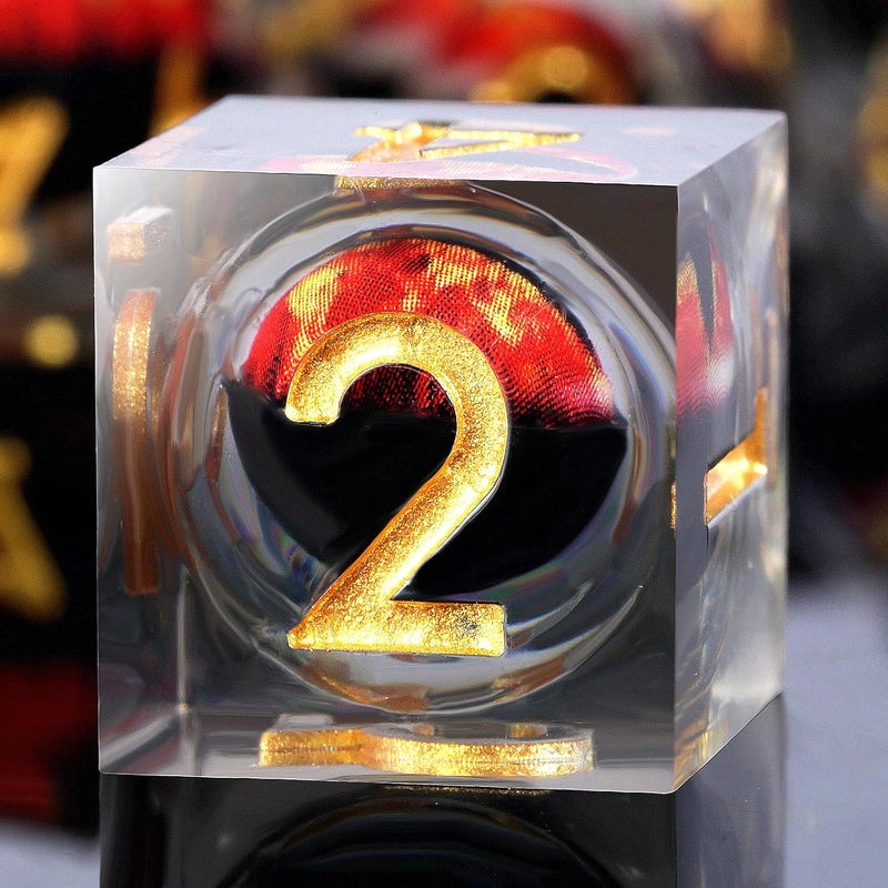 DNDND Resin Dragon Eye Dice Set, 7PCS Sharp Edge D&D Dice with Gorgeous Gift Case for Dungeons and Dragons Talbel Game (Red Dragon Eye) - Image 1